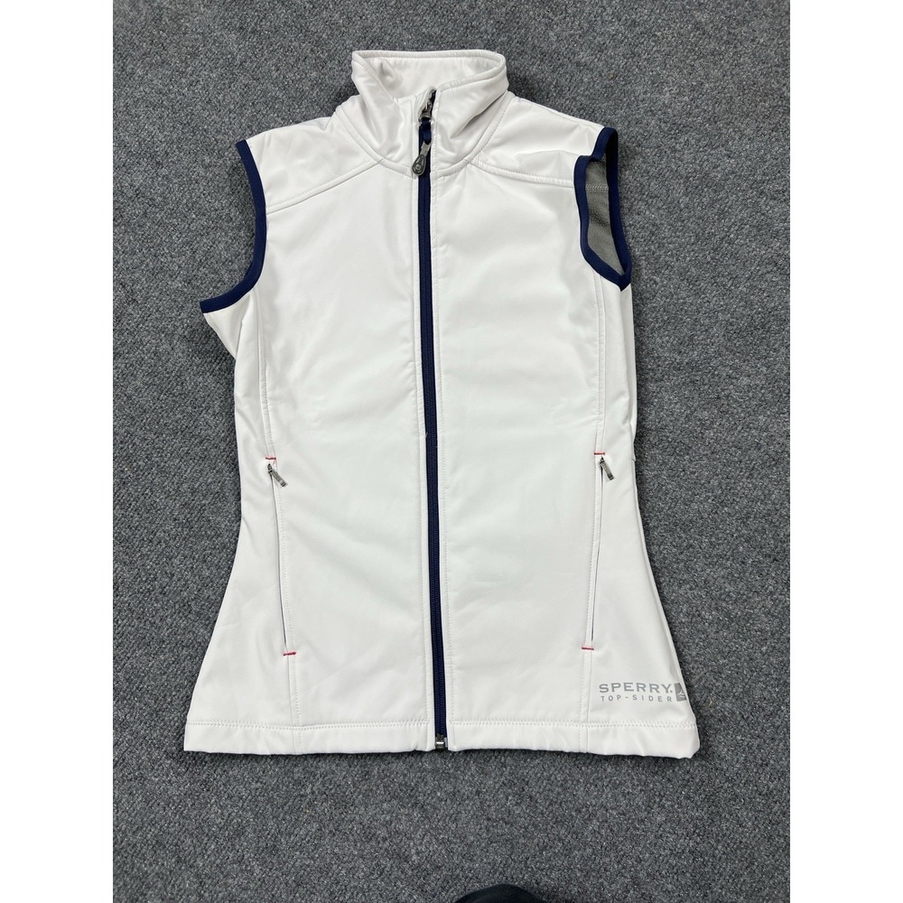 Sperry Top-Sider White Soft Shell Vest Fleece Lined Coastal Preppy Outdoor XS